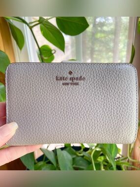 Kate Spade Lena Compact Medium BiFold Wallet Gray Professional Chic Quiet Luxury